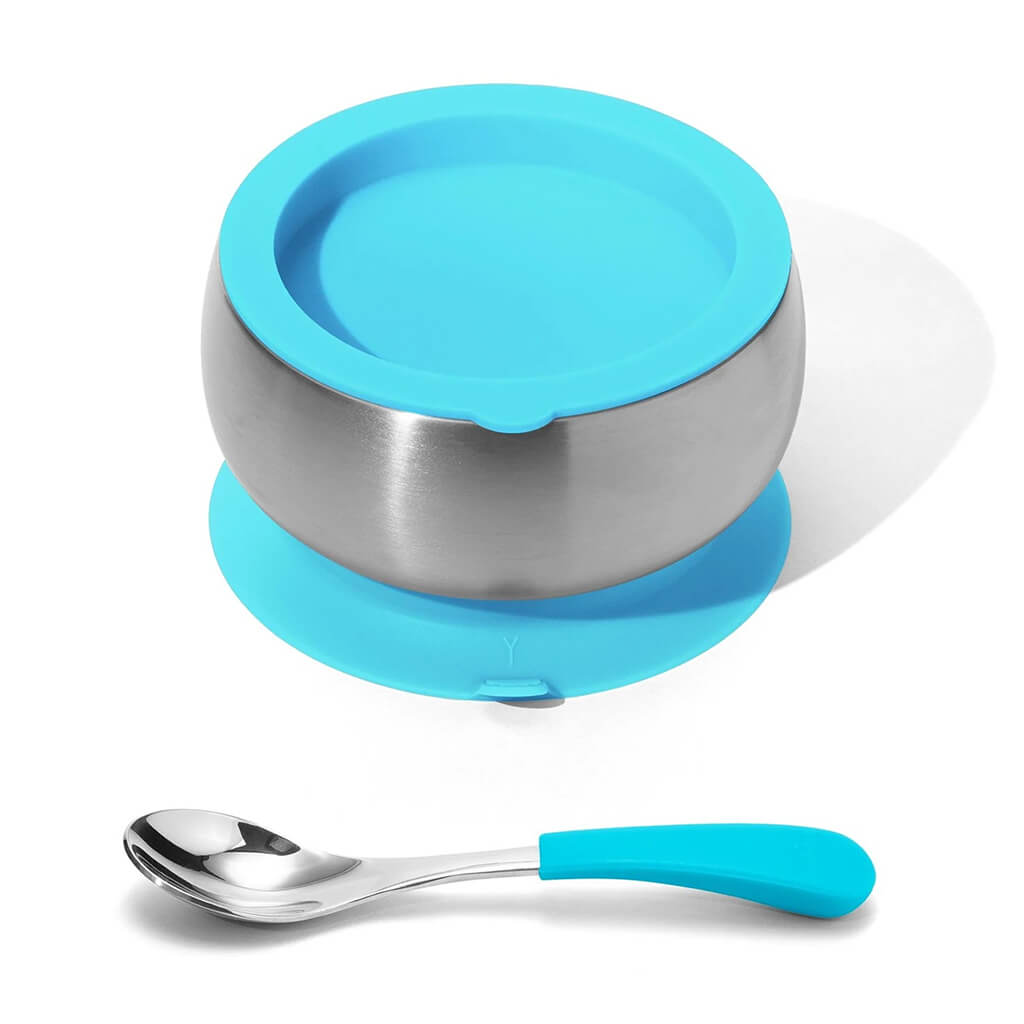 Stainless Steel Baby Bowl and Spoon Set Blue