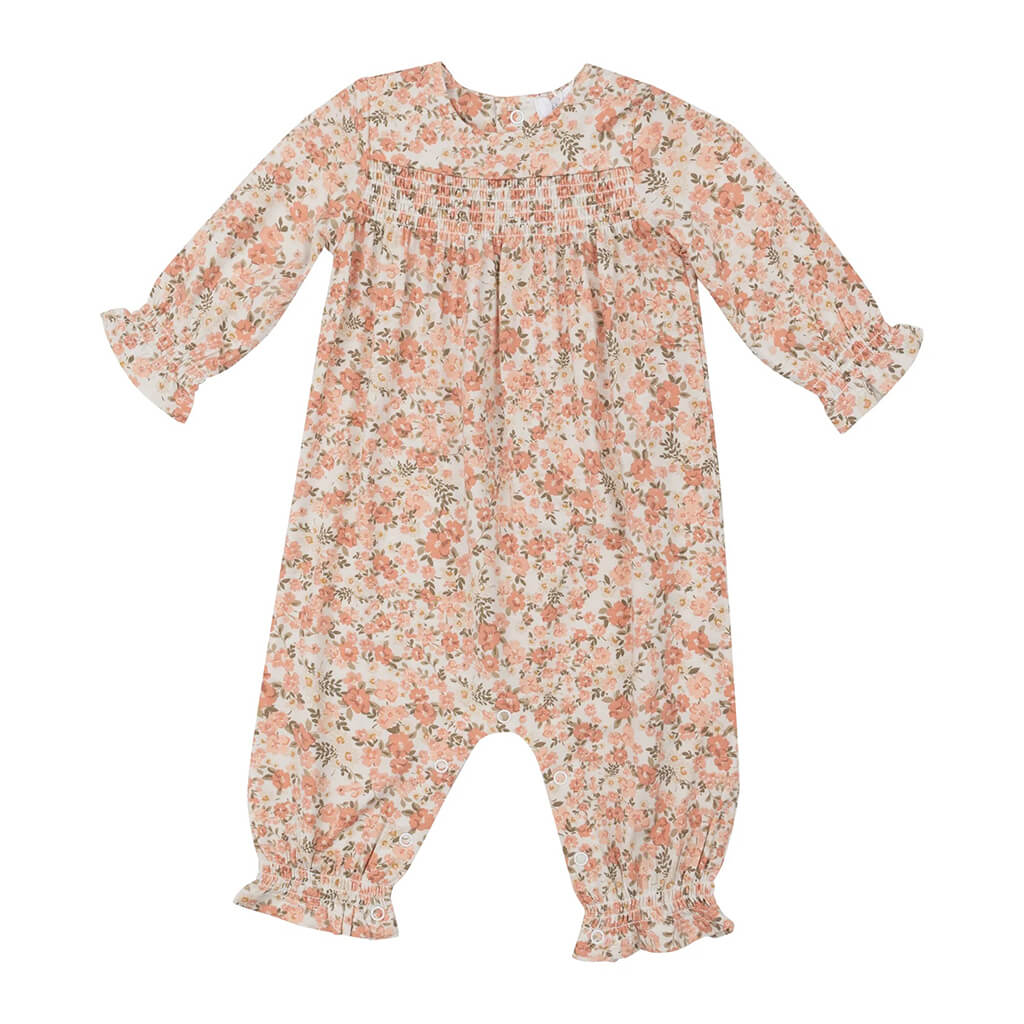 Angel Dear Smocked Romper Sweet Rose Calico