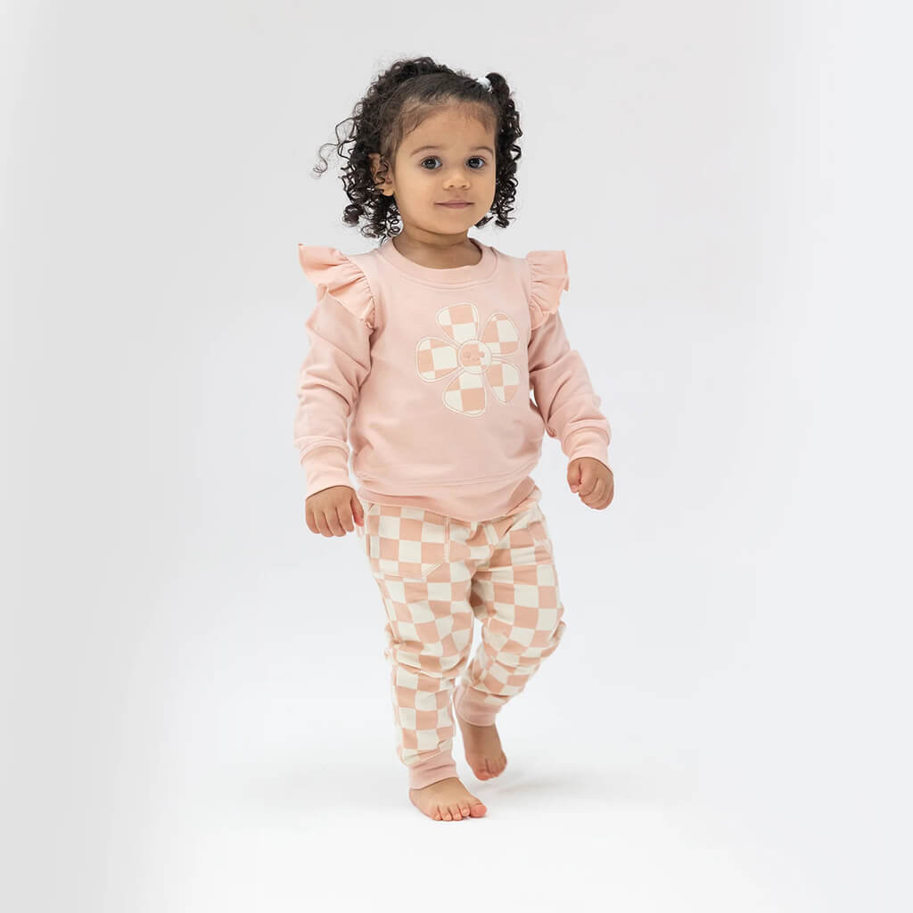 Angel Dear Ruffle Sweatshirt and Jogger Set Checkboard Pink