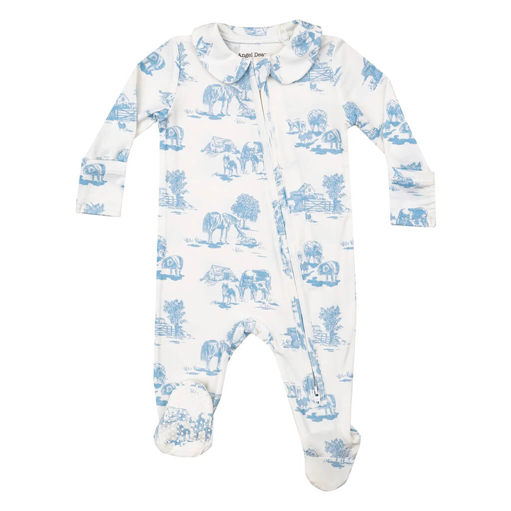 Angel Dear 2-Way Ruffle Zipper Footie  Farm Toile