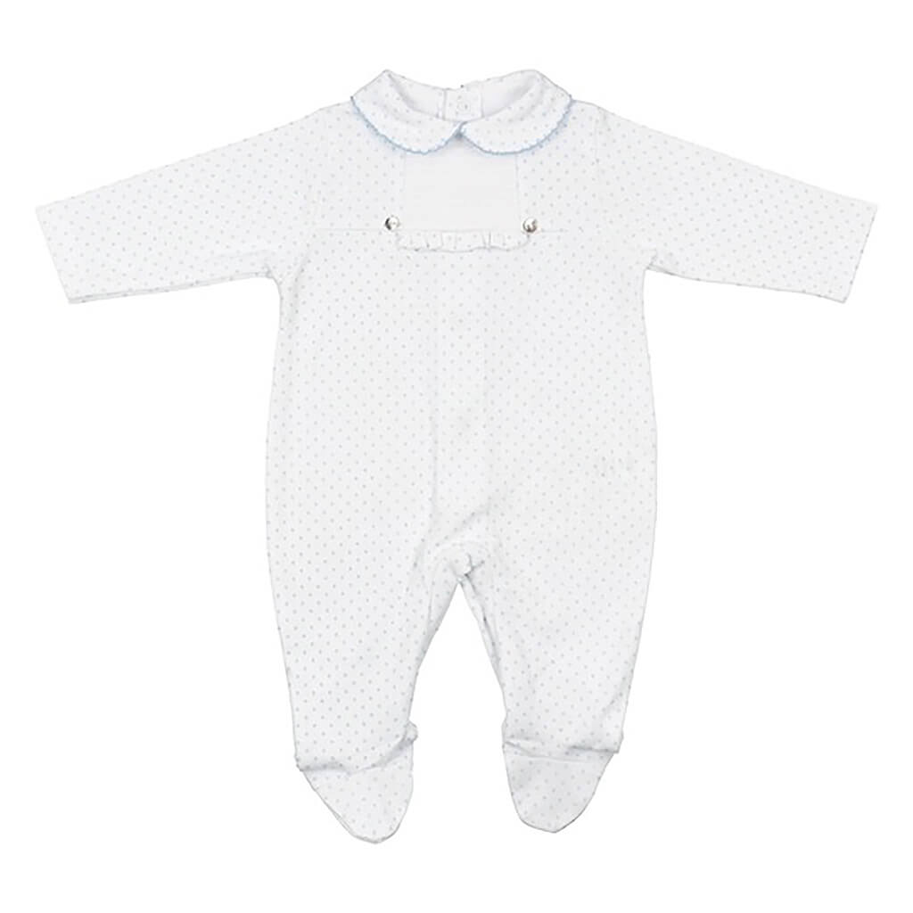 Polka Dot Cotton Baby Onesie Babygrow with Round Collar - Blue