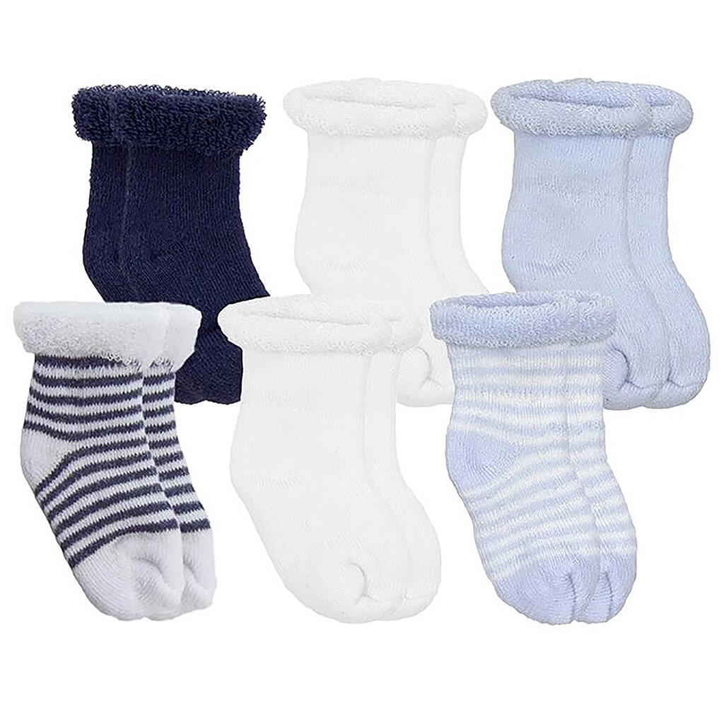 Terry Socks 6 Pack Blue-White-Navy 0-3M