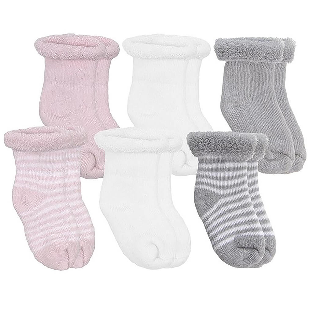 Terry Socks 6 Pack Pink-Grey-White 0-3M