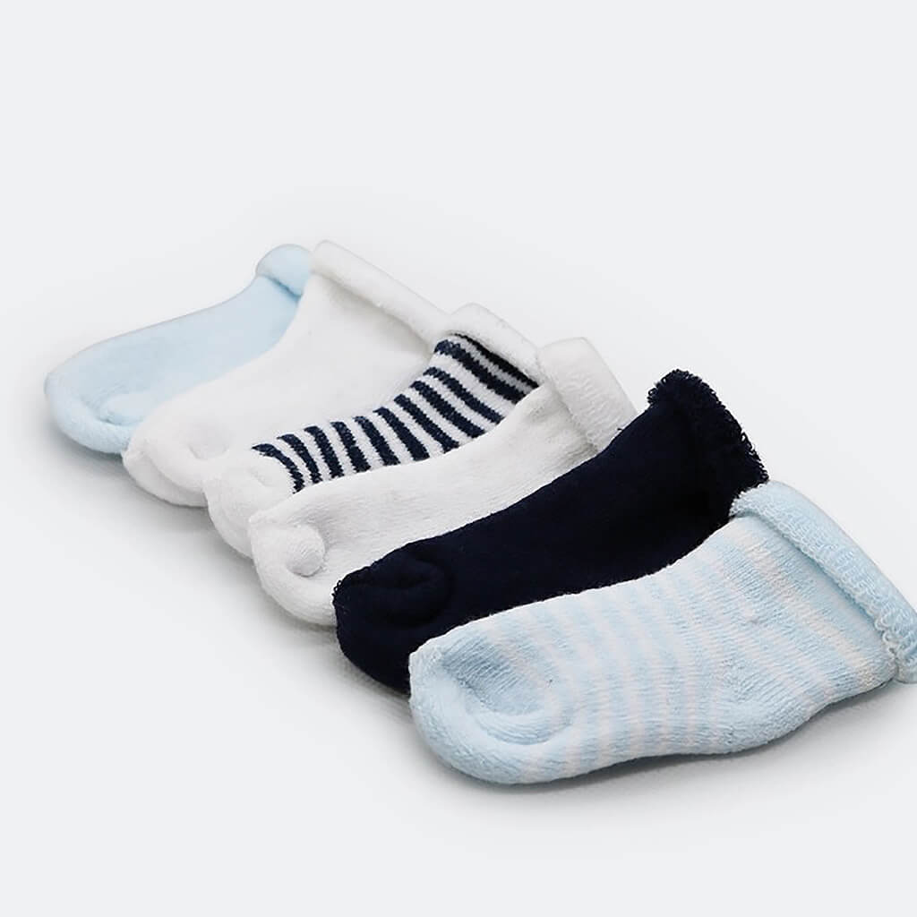 Terry Socks 6 Pack Blue-White-Navy 0-3M