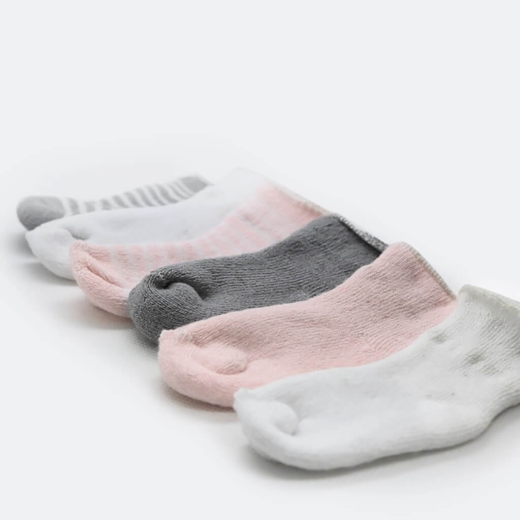 Terry Socks 6 Pack Pink-Grey-White 0-3M