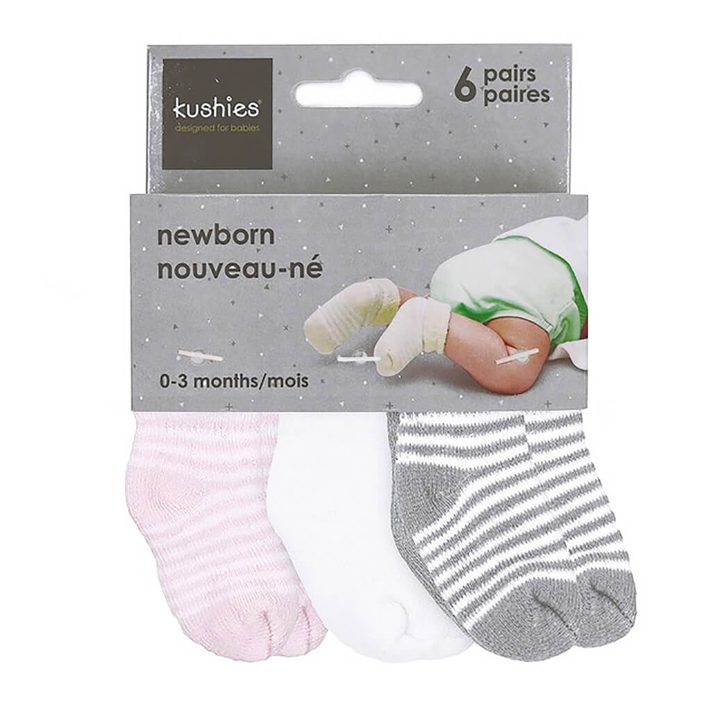 Terry Socks 6 Pack Pink-Grey-White 0-3M