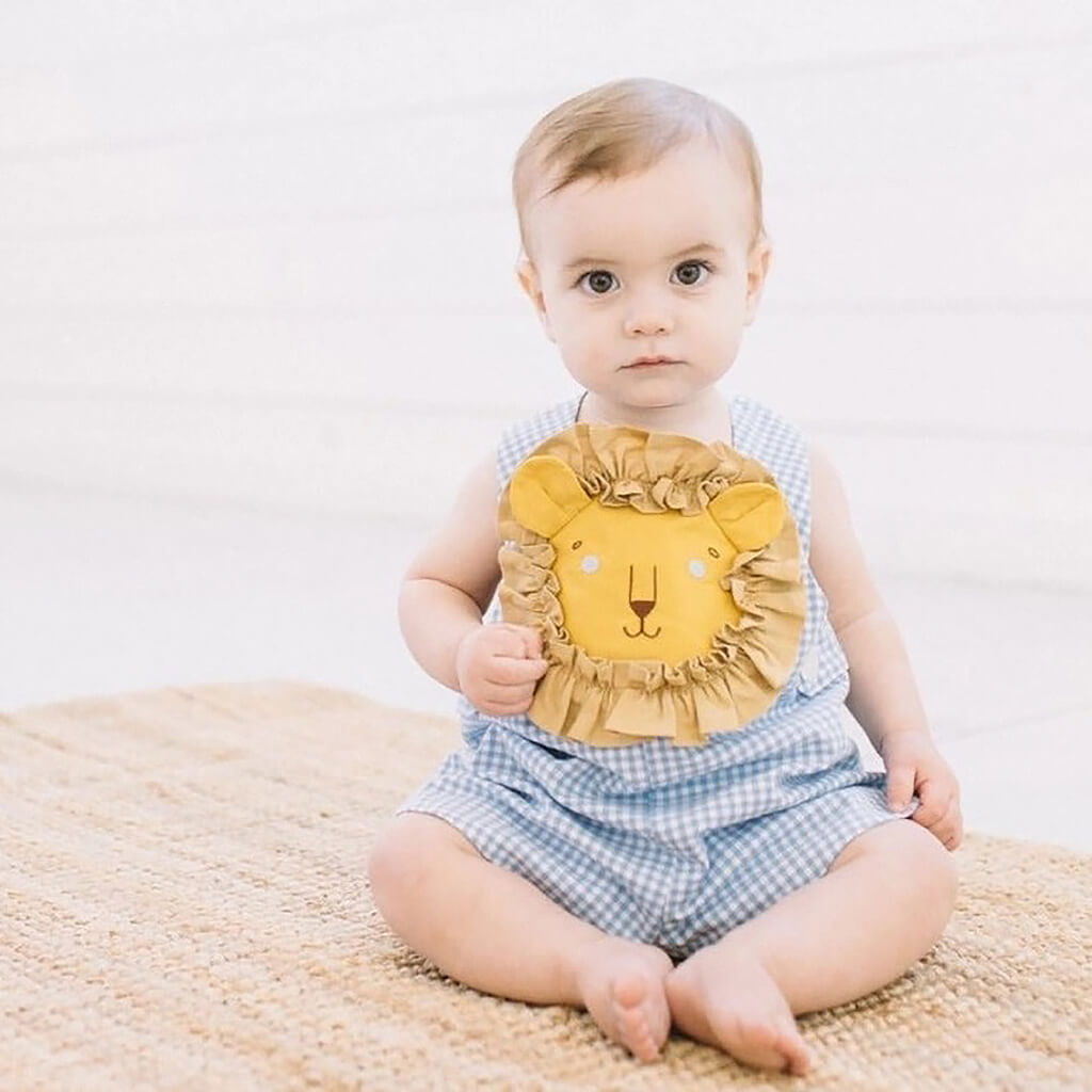 Blue Gingham Lion Romper