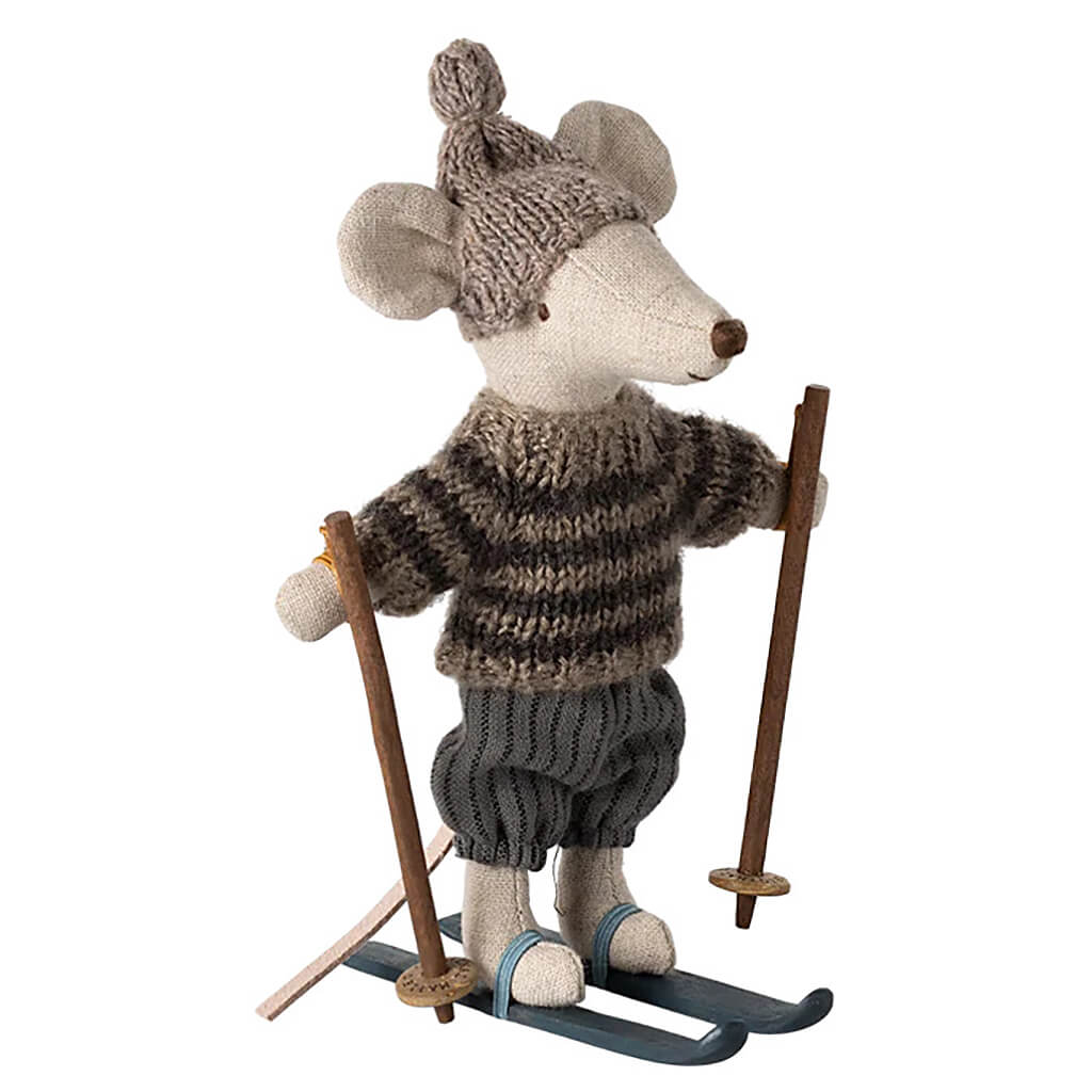 Winter Mouse With Ski Set Big Sister Grey