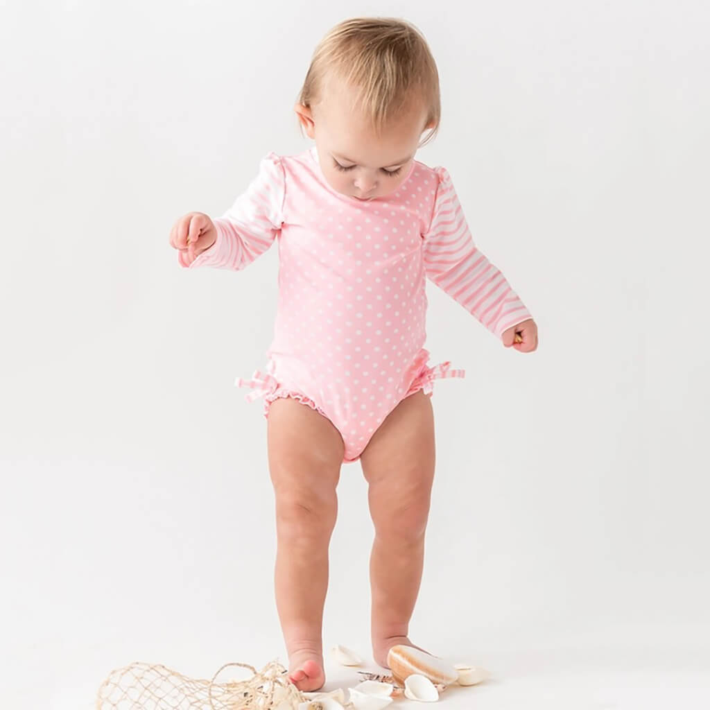 Pink Polka Dot One Piece Rash Guard