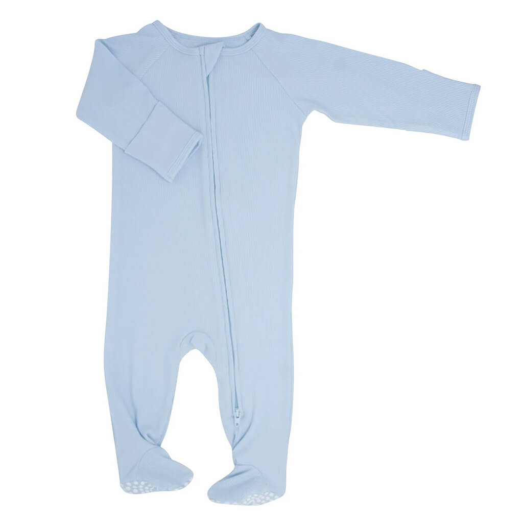 Zipper Footie Bashful Blue Ribbed