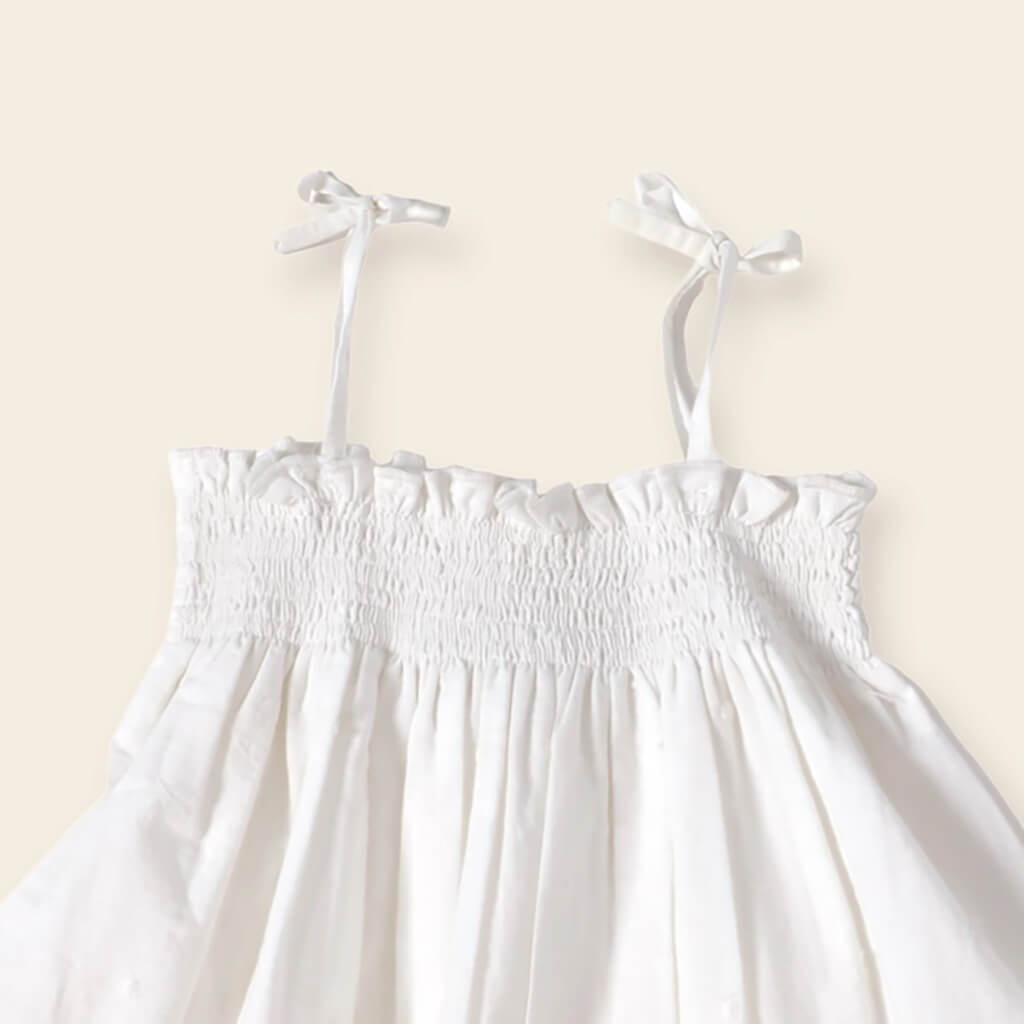 Camille Schiffli Smocked Baby Dress Set Off White