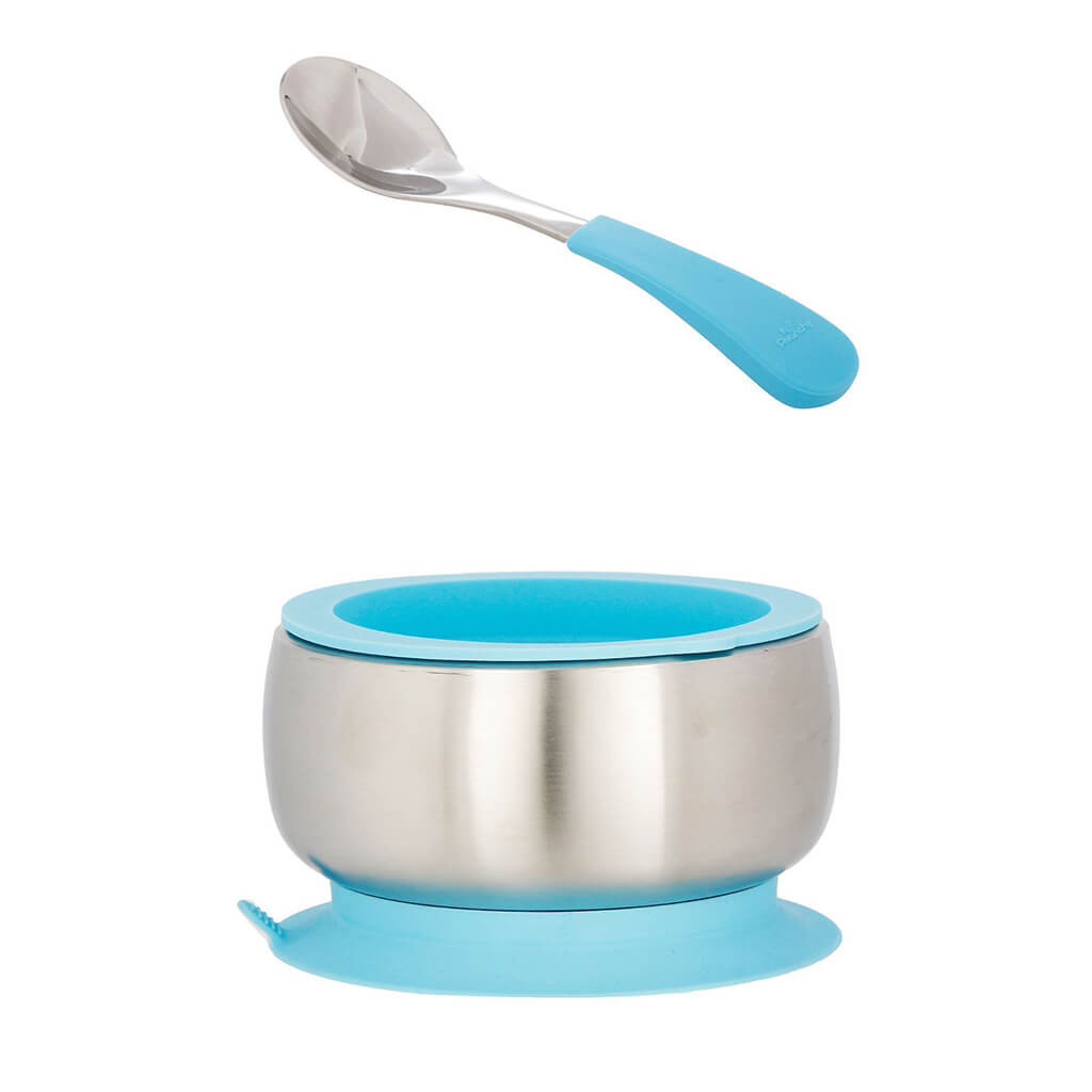 Stainless Steel Baby Bowl and Spoon Set Blue