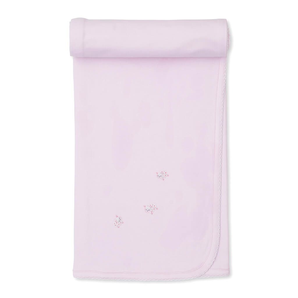 Embroidered Blanket Fleecy Sheep Pink