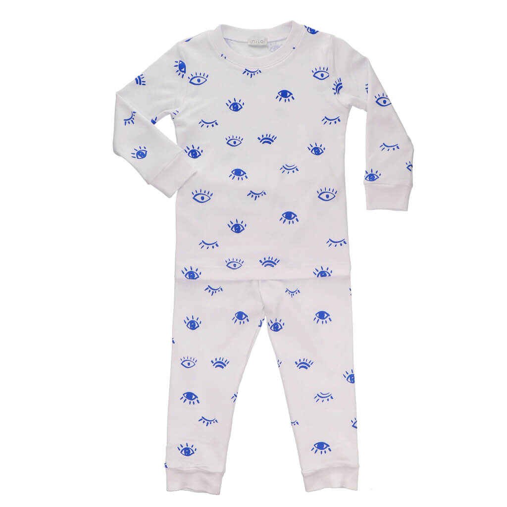 2 Piece Pajamas Eyes White/Blue