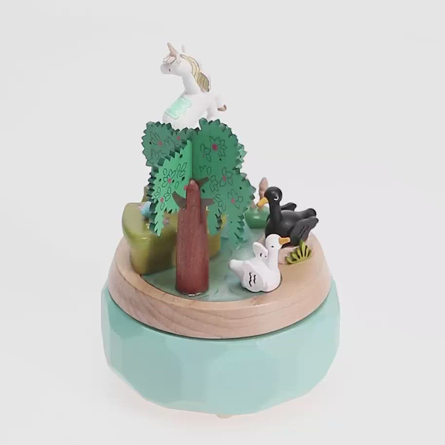 Unicorn with Swans Wooden Music Box | NINI and LOLI