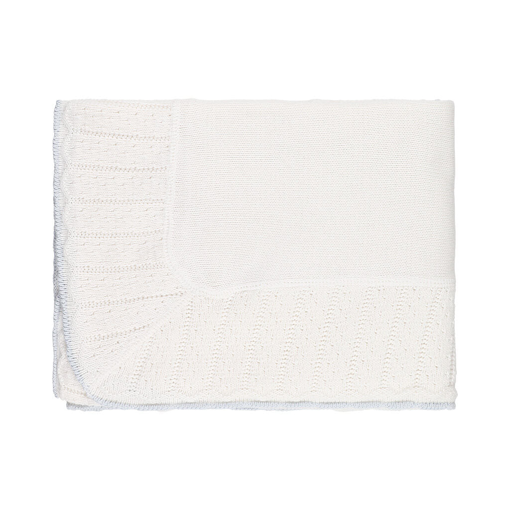 Cotton Jersey Blanket with Tipped Pointelle White/Blue