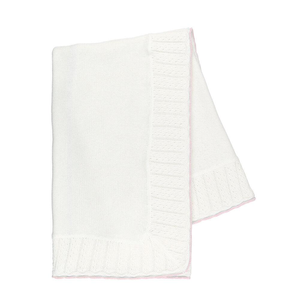 Cotton Jersey Blanket with Tipped Pointelle White/Pink