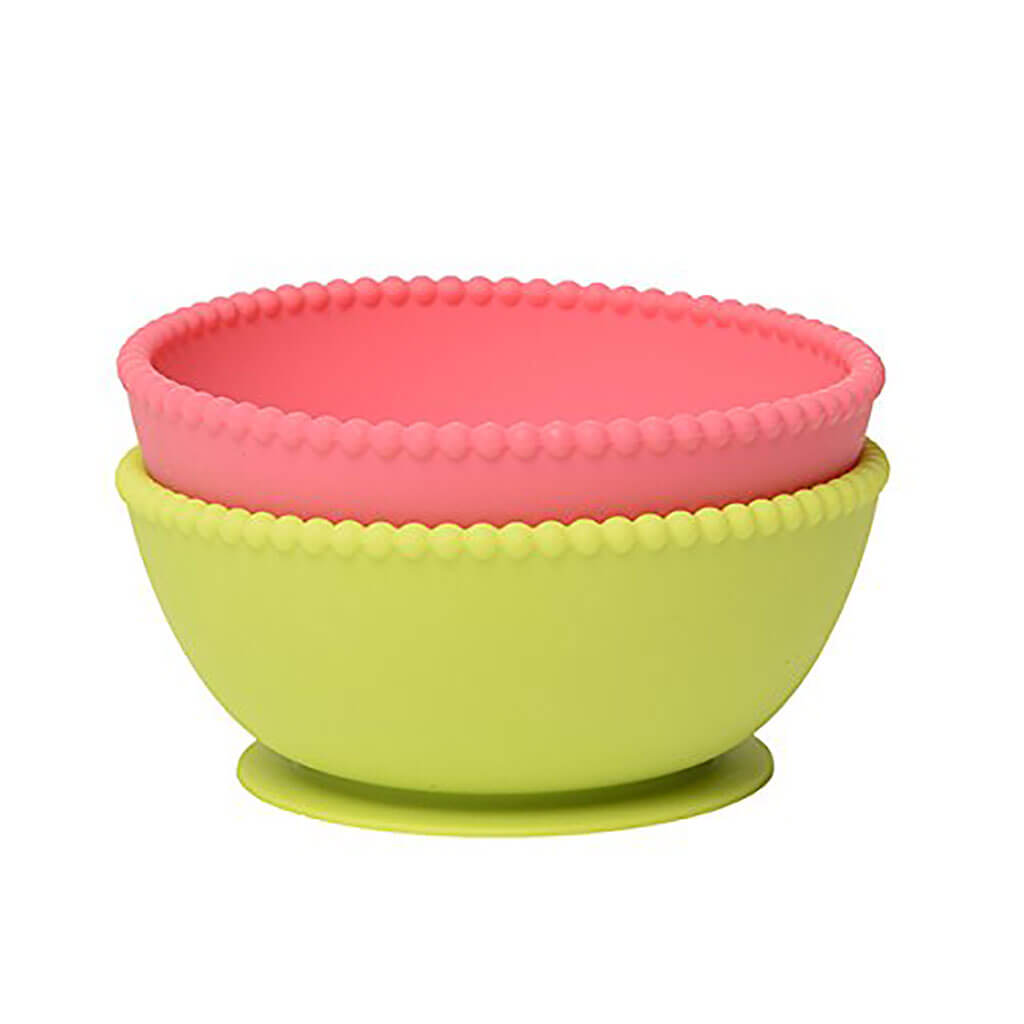 Silicone Suction Bowls Set Chartreuse/Pink