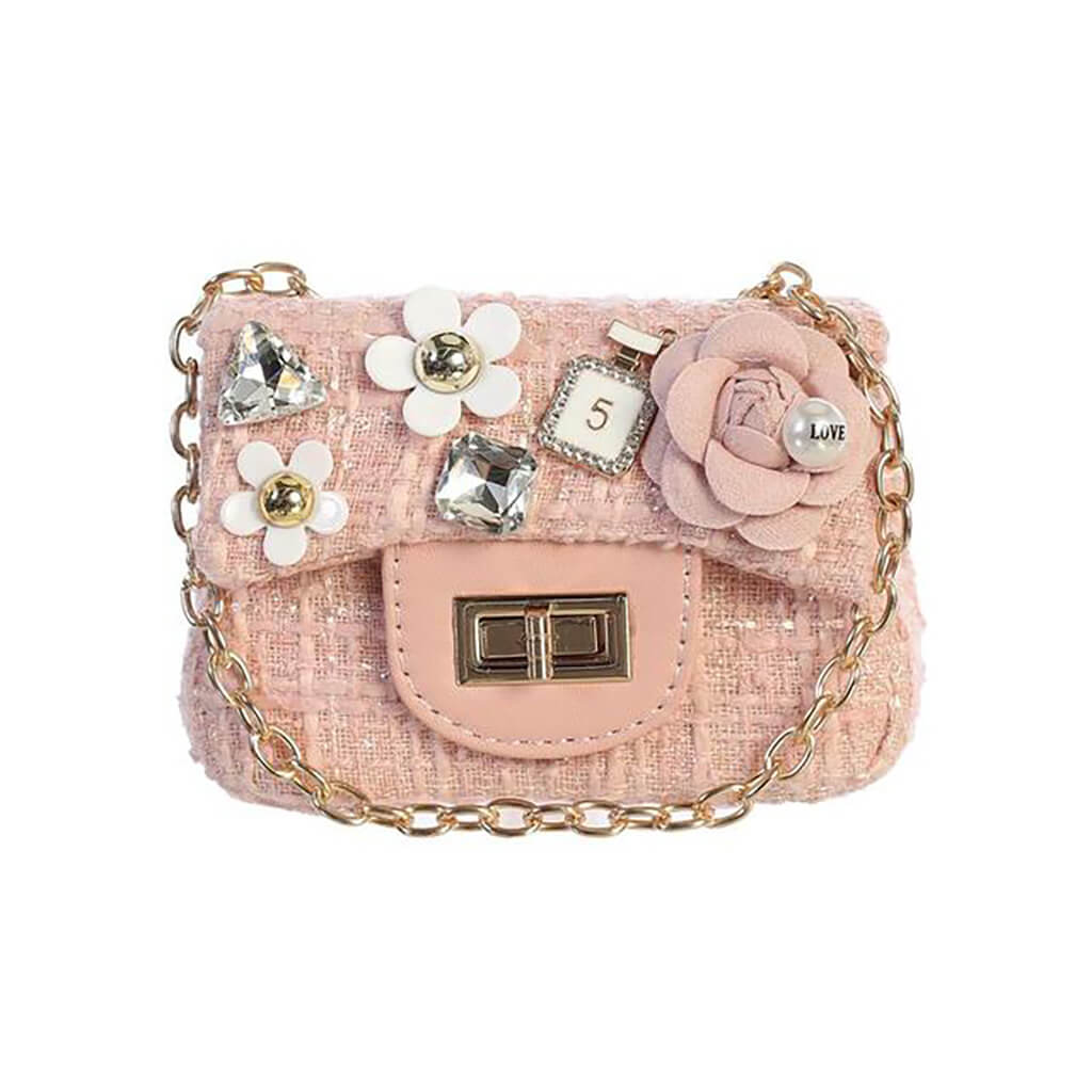 Mini Tweed Purse with Adorable Charms Pink