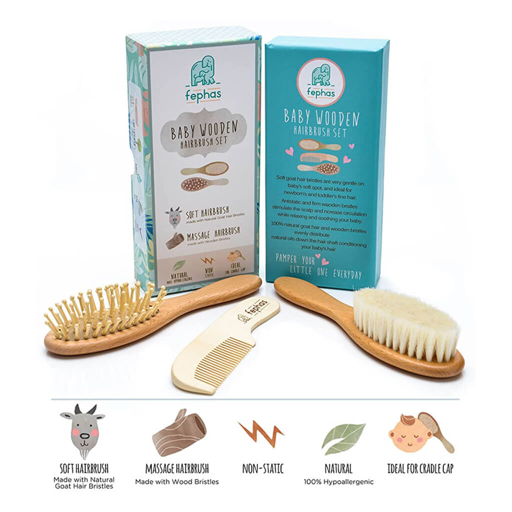 Fephas Wooden Baby Hair Brush Set