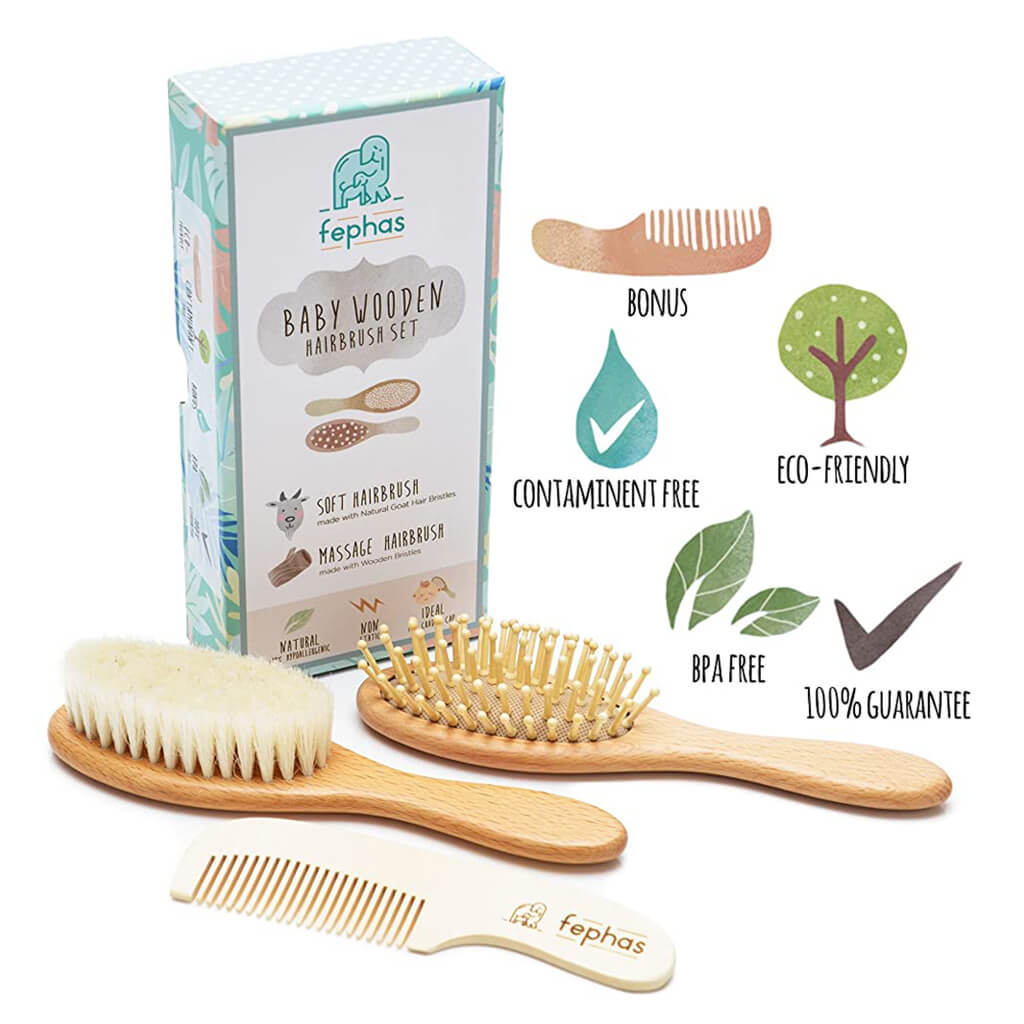 Fephas Wooden Baby Hair Brush Set