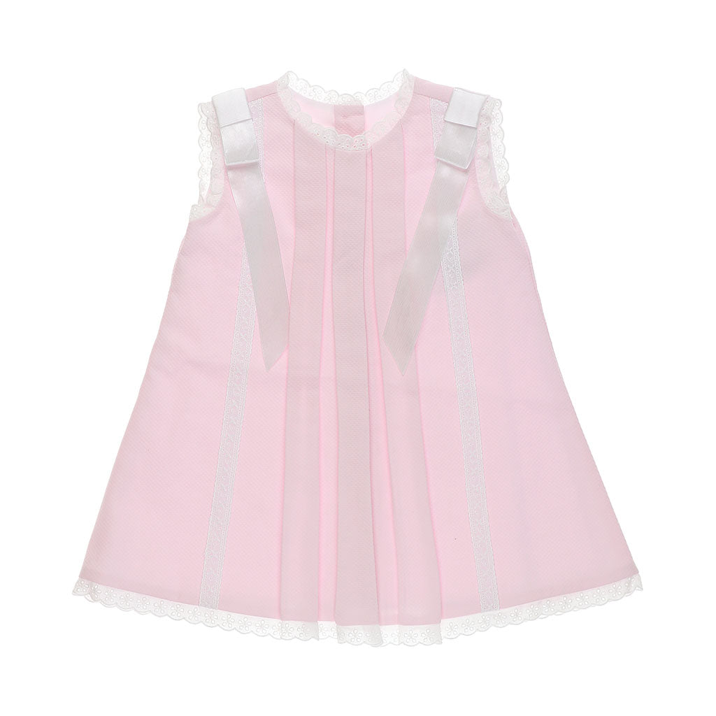 Ella Pink Pique Dress with White Lace