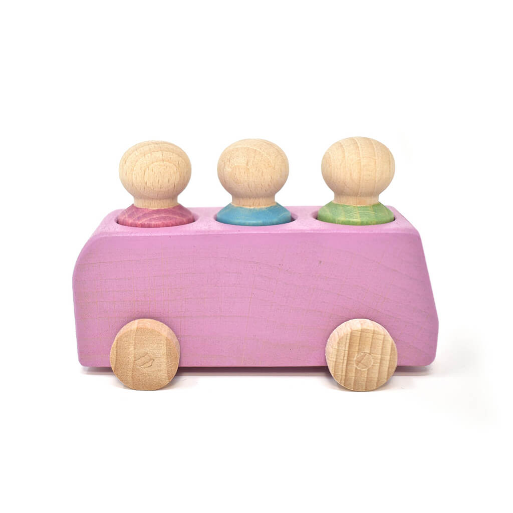 Wooden Bus with Figures Pink