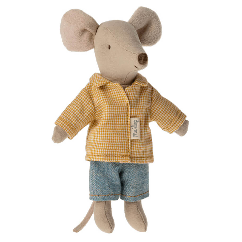 Maileg Big Brother Mouse Doll with Yellow Shirt in Matchbox