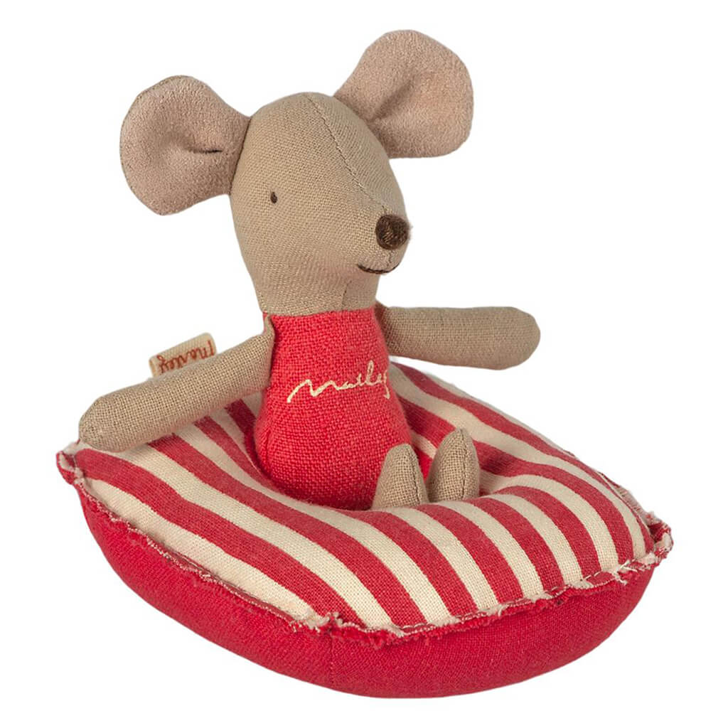 Maileg Small Mouse Rubber Boat Toy Red Stripe