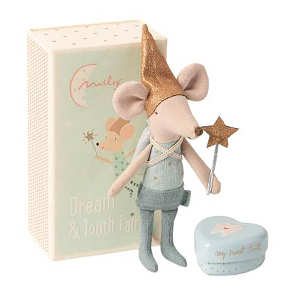 Maileg Tooth Fairy Mouse in Matchbox Blue