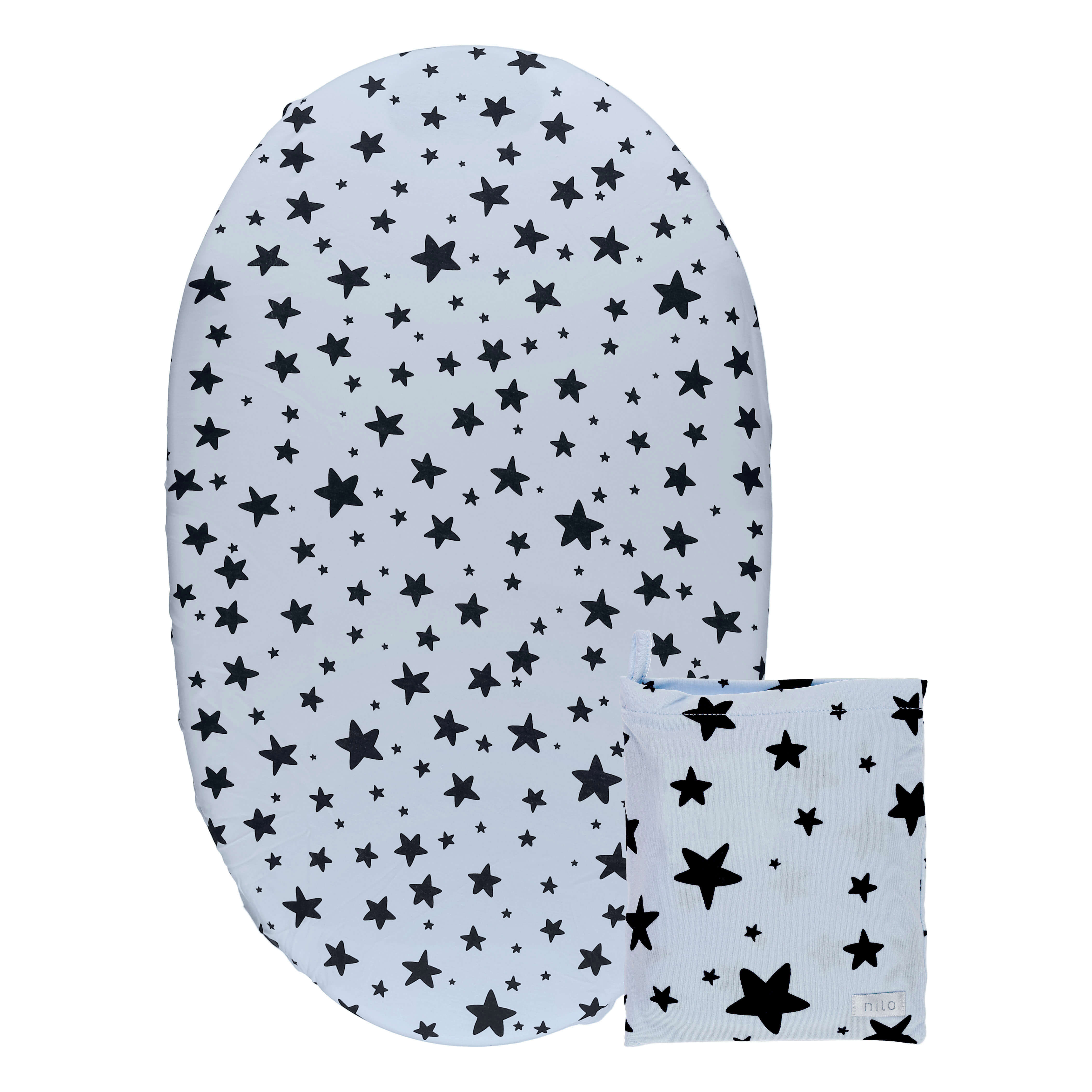 Bassinet Sheet Black Stars/Light Blue