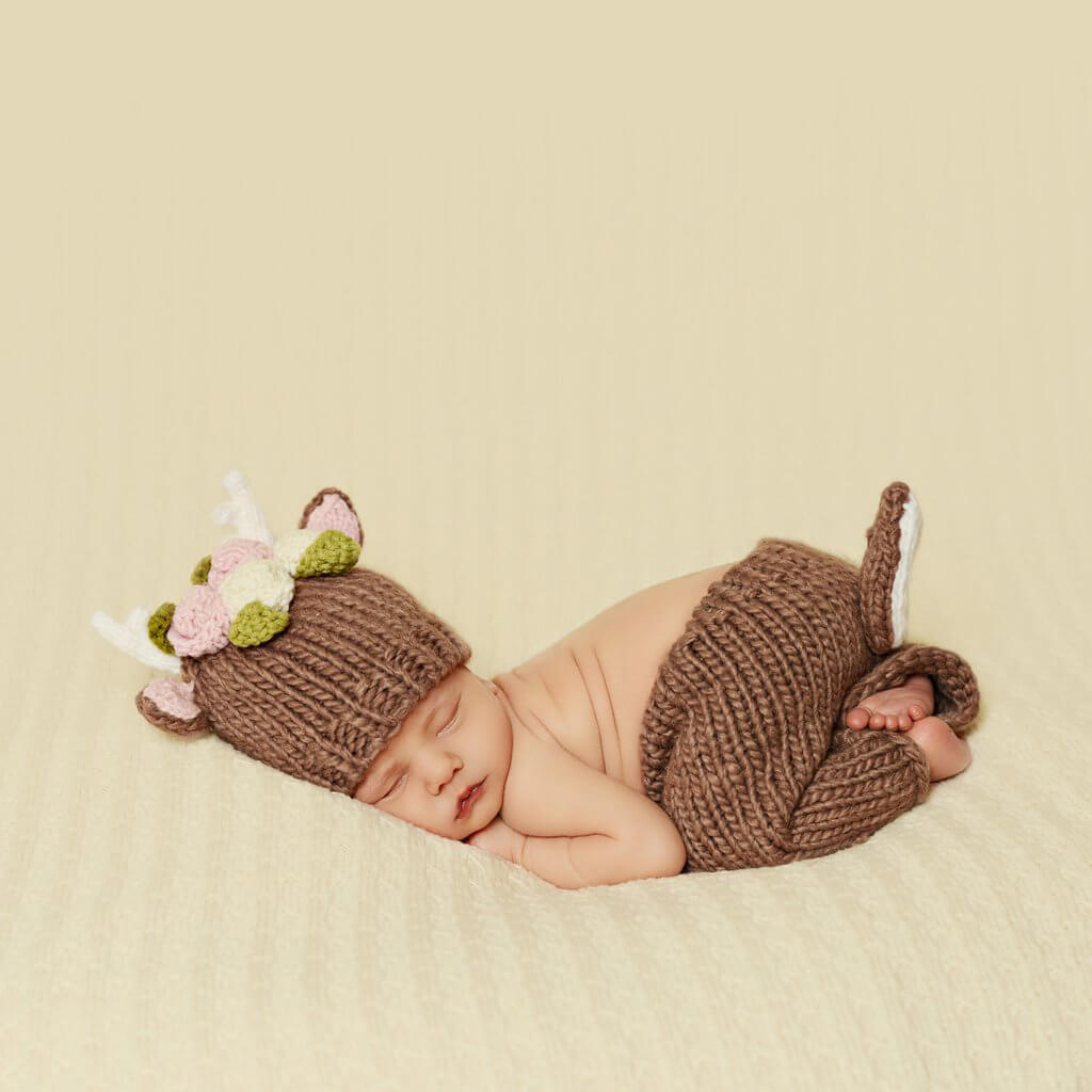 Hartley Deer with Flower Knit Newborn Set